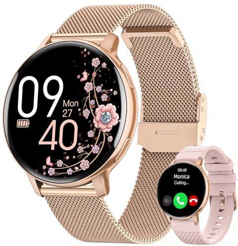 HASAKEI Montre Connectée Femme avec Appel Bluetooth 5.3, Smartwatch IP68 avec Fonction Féminine/120+ Modes Sport/Fréquence Cardiaque/Sommeil/SpO2 Montre Connectée Podomètre Calories Android iOS Or