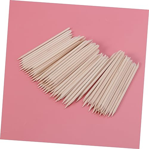 FRCOLOR 100 Piezas de Palitos de Madera de Naranja para Manicura y Pedicura Doble Punta Plana Inclinada, Duradera Herramienta para Empujar Cutículas y Limpiar Esmalte Falso