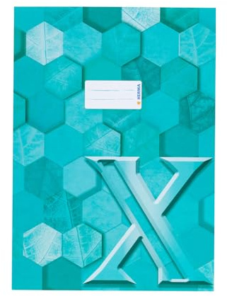 HERMA 20088 Heftumschlag A4 Karton Türkis, 10 Stück, veredelte Hefthülle mit Beschriftungsfeld aus stabilem & extra starkem Papier, Heftschoner mit Hexagon Muster Motiv für Schulhefte, farbig