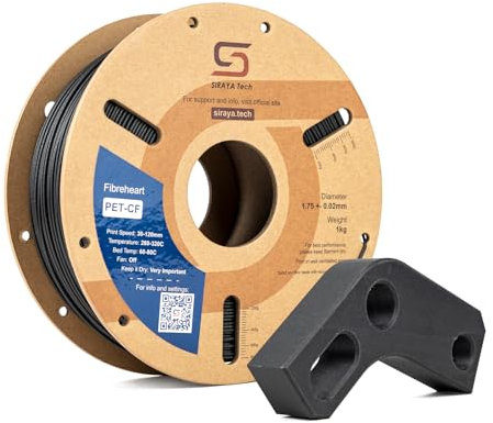 Siraya Tech Fibreheart PET-CF 3D Filament - Carbonfaserverstärkt, Hohe Festigkeit & Steifigkeit Dimensionsstabil In Aluminiumfolie versiegelte Verpackung, Für Starke und präzise Teile (Schwarz, 1kg)
