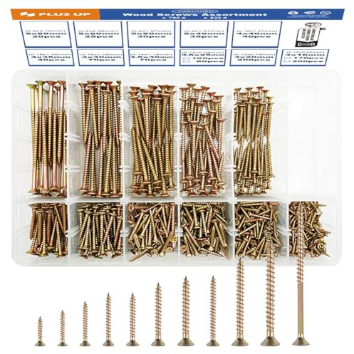 Wood Screws Assortment, 830Pcs M5-M3 80-16MM Extra Strong Large Zinc Plated Screw Set, Assorted Screws For Wood Fences, Doors, Floorboard Etc. - with Screw Box Organiser