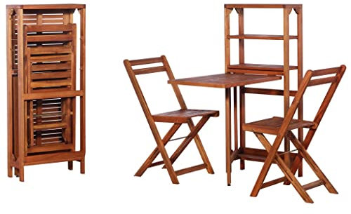 Makastle 3-TLG. Terrassenmöbel-Set, klappbar Gartenmöbel-Set mit Tisch & 2 Klappstühle, Kleiner Sitzgarnitur Bistroset für Garten Terrasse, Massivholz Akazie