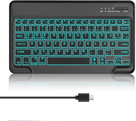 AVNICUD Bluetooth Tastatur für iOS/Android/Windows, mit Beleuchtete, Kabellose Tablet Tastatur für iPad Air 13/Pro 12.9, Samsung, QWERTZ, Wiederaufladbar Ultradünn Bluetooth Keyboard, Schwarz