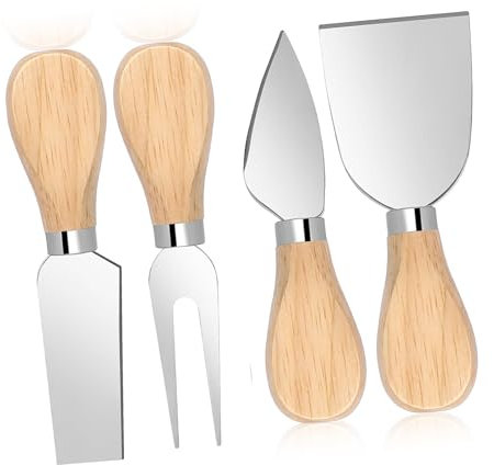 Ziranee Set di Coltelli da Formaggio,4 PCS Spatola da Formaggio Set in Acciaio Inox con Manico in Legno Mini Forchetta di Formaggio Coltelli Pala per Formaggio Affettatrice Torta Dessert Burro