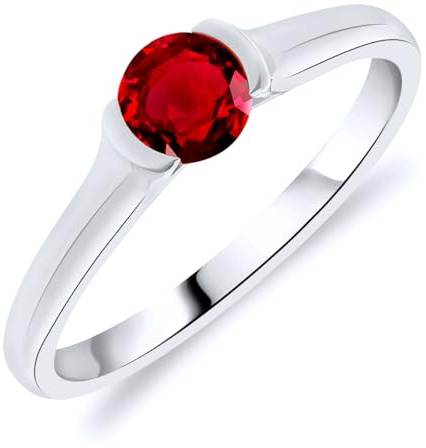 Planetys - Solitärring für Damen aus Weißgold 375/1000 mit natürlichem Rubin