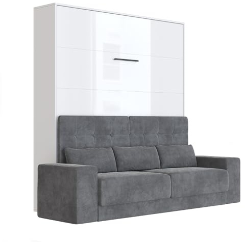 SMARTBett Schrankbett M1 180x200 Vertikal Weiss/Weiss Hochglanz inkl.Anthrazit Sofa