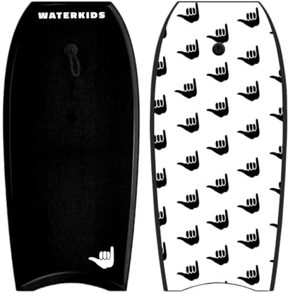 Shaka Bodyboard pour enfants 91,4 cm avec laisse, graphismes élégants, corps léger et souple, noyau en mousse EPS, fond lisse en polyéthylène haute densité et laisse de poignet incluse, idéal pour les