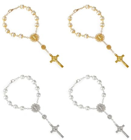 4 Stück Rosenkranz-Armbänder, Auto-Spiegel-Anhänger, Auto-Rosenkranz-Perlen, Auto-Rückspiegel-Ketten, Auto-Zubehör Für Damen, Auto-Zubehör Glitzer, Auto-Dekoration Innenraum
