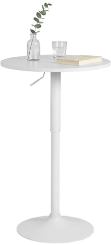 CLP Mesa Alta Redonda Lamoni 60cm, Bar Bistró Regulable en Altura, Giratoria 360 Grados, Estructura Metálica Robusta con Protección Suelo, Color:Blanco/Blanco, Forma:Redondo