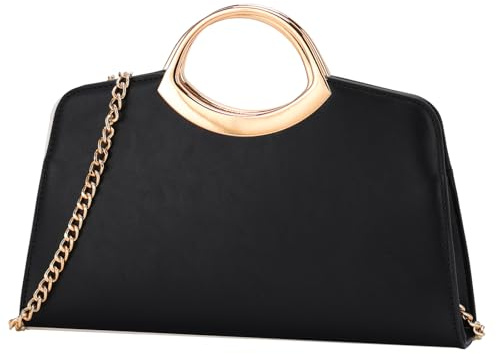 Kasgo Pochette Femme, Élégant Pochettes Mariage Clutches Cuir PU Formelle Sac à Main Sac Bandoulière Femme avec Chaîne Amovible pour Soiree Ceremonie Parti Fete Noir