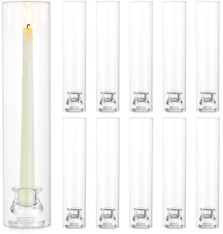 Inweder Glaszylinder Windlicht Kerzenhalter für Kerzenständer: 10er Hochzeit Kerzenhalter für Stabkerzen Klare Spitzkerzenhalter mit Winddicht Glas Kerze Hülse für Außen Party Weihnachten Wohnkultur