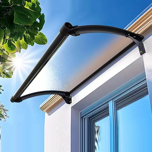 Auvent de Porte et Fenêtres,Marquise de Porte en Polycarbonate avec Cadre en Aluminium,Résistance Aux Chocs 300 Kg,Résistante Toit Abri Contre la Pluie et Uv,5 Couleurs (55x90cm/22x35,Frosted)