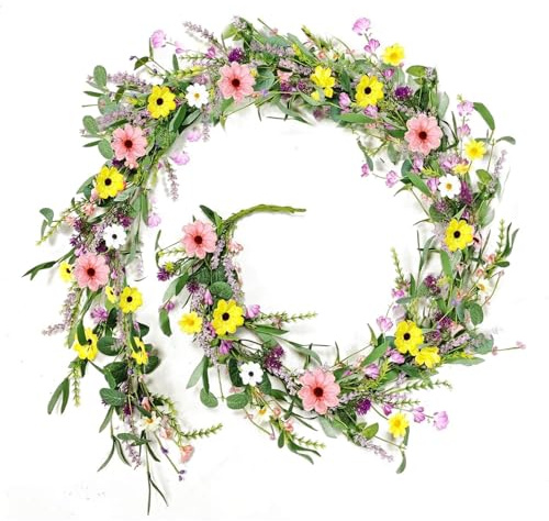 6.5 Ft Spring Summer Flower Vine Garlands Artificial Wildflower Wisteria Lavender Daisy Garland Not Withering Floral Wreath Garland All Year Round Home Decor for Indoor Outdoor Home Wedding Arch