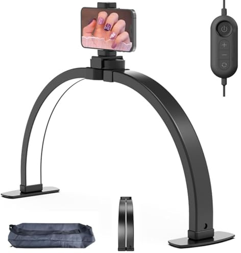 Lampada a mezzaluna con supporto per telefono, lampada da scrivania a LED pieghevole da 22 pollici per scrivania per unghie, luminosità regolabile 3000K-6500K Lampada per ciglia per estetista black