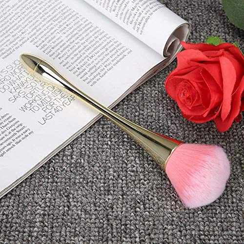 Soft Fiber Nail Dust Brush, Large Size Nail Powder Dust Remover Manicure Tool with Long Handle for Home or Salon Use, Skin-friendly Experience (Gold)
