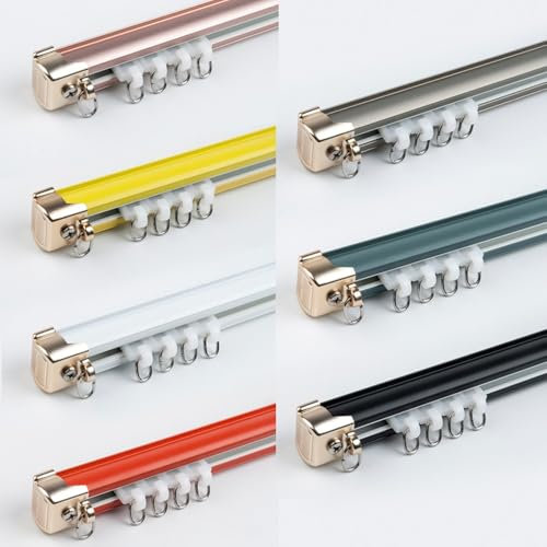 SZITW Aluminium-Vorhangschiene „Silence“, robuste Vorhangschiene, Raumteiler zur Decken- oder Wandmontage mit Läufern, für Vorhangstangen im Wohnzimmer, Schlafzimmer, Dusche (Orange, 230 cm)