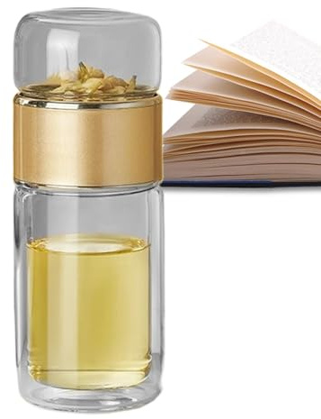 Bouteille d'eau en verre avec infuseur à thé, bouteille d'eau de voyage anti-fuite, bouteille de thé pour la séparation du thé et de l'eau, pour le thé en vrac, les voyages et la maison fleurie
