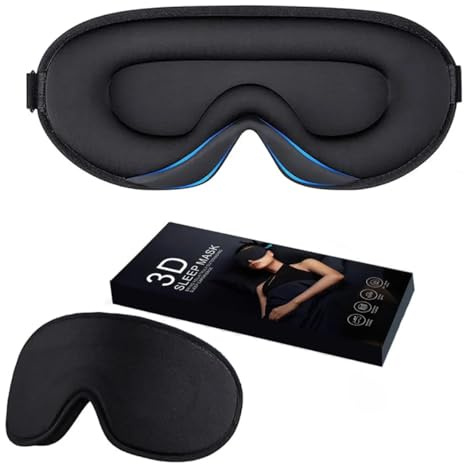 KAV Ultra-Thin 3D Blackout Eye Mask for Sleeping, Skin-Friendly Contoured Sleep Mask for Women & Men, Ideal for Side Sleepers with Adjustable Strap