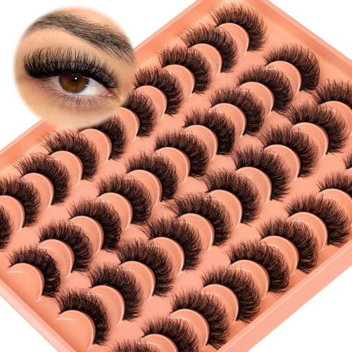 20 Pairs Fluffy False Eyelashes Cat Eye Lashes Strips Natural Look Wispy D Curl Faux Mink Eyelashes Thick Volume Strips Lashes Russian 6D Fake Eyelashes by Zegaine