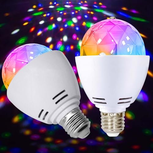 GBKDQQ 2 luci a LED per feste, E27, 3 W, RGB, luce da discoteca, rotazione a 360°, lampada da discoteca, lampada LED per attacco E27, lampadina decorativa per feste di matrimonio, festa di compleanno,