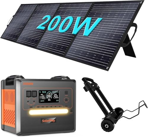 SolarPlay Q2402M Estacion de Energia Portatil,2304Wh LiFePO4,Salidas de AC de 2500W(Pico de 5000W) Generador Solar Portátil acampar al aire libre,para Viajes,Corte de Energía,200W+Carrito Manual.