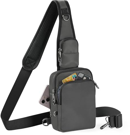 Tibroni Anti-stöld axelväska bröst crossbody bag bröstväska män kvinnor axelväska vattentät sling-bag väska liten handväska med dragkedja lås och RFID-blockering, GRÅ, Enkelhet