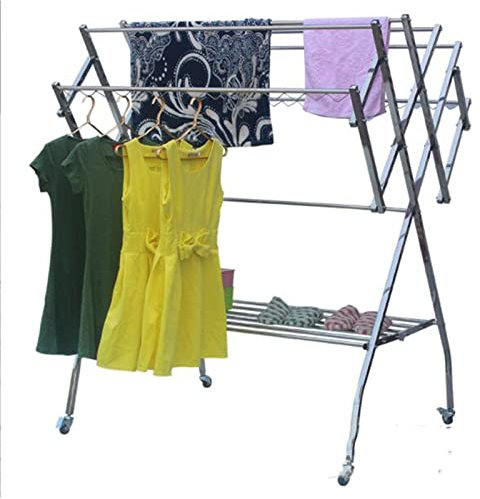 GNYVZXPLQ un Paraguas rotativo, Tendedero Plegable Tipo W de Acero Inoxidable con estantes, 30 kg (Plegado), 167 x 120 x 105 cm