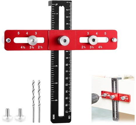Cabinet Hardware Jig, Cabinet Door Installation Positioner, Adjustable Mounting Jig Punch Locator for Knobs, Handles and Pulls, Precise Woodworking Drill Guide Template Tool Drawer Cupboard
