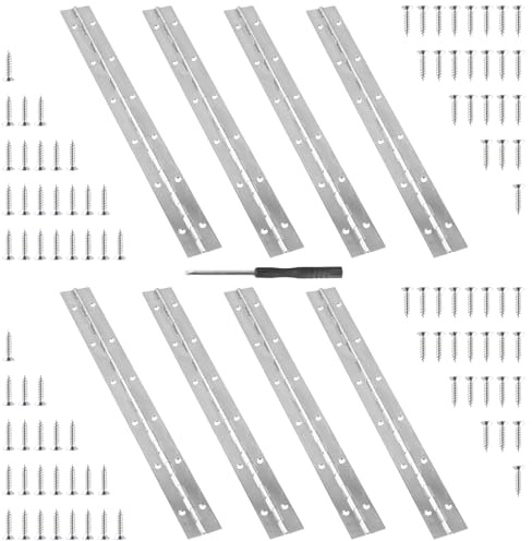 PINGEUI 8 PCS 12 Inch Piano Hinges, Heavy Duty Piano Hinge with 96 Screws, Stainless Steel Continuous Metal Hinge with Holes for Wood, Cabinet Door, Window