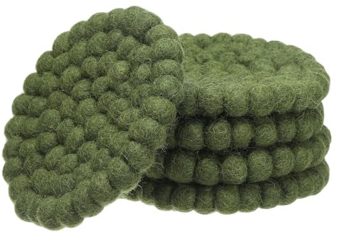 PATIKIL Set of 5 Round Wool Felt Coasters, Absorbent Cute Desk Coaster for Drinks Handmade Felt Table Decor Fun Merino Wool Pads for Bar Home Office Restaurants, Green