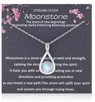 Sterling Silver Moonstone Necklace, Infinity Pendant with Chain, New Beginnings Gift with White Sage