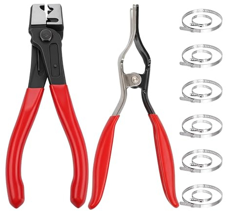 Hose Clamp Pliers, 14 Pcs CV Boot Clamp Pliers with 12 Adjustable CV Boot Clips & 1 Fuel Line Plier, Clic-R Type for Most Cars