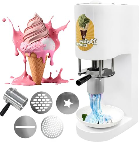 Fablestoryem Kommerzielle Spaghetti-EIS Presse - 30L/h Ausstoß - Soft Serve & Gelato Maschine mit 4 Formen, Professioneller EIS-Nudel Extruder, Eismakkaroni-Hersteller 220V
