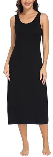 Lovasy Women's Full Slips Long Nighties Nightdresses Ladies Full Slips for Under Dresses UK Wide Staps Basic Chemises Underskirt Modal Full Slip Petticoat Tank Top Dress,Black,L