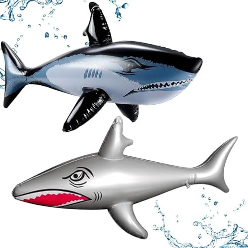 2 PCS Inflatable Shark, Shark Inflatable, Swimming Animal Pool Inflatables, Realistic Pool Inflatables for Beach Party Birthday Decors Dress (Silver & Black)