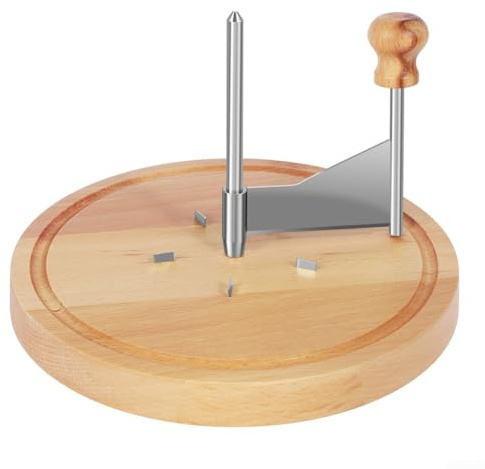 Zilimontt Cortador giratorio de queso y chocolate con base de madera y hoja de acero inoxidable para crear rizos decorativos de queso para entretenimiento