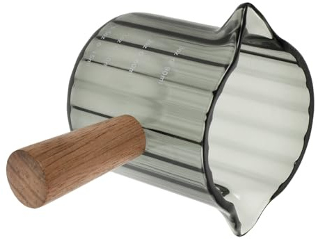 ROMISBABA Jarra Pequeña de Vidrio para con Mango de Madera Taza Medidora para Espresso Cremera de Café y Leche Versátil para Uso Individual Diseño Elegante y Funcional