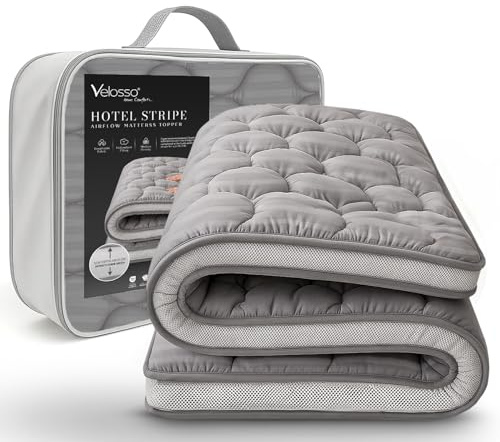 Velosso Mattress Topper Single Bed (92 x 190 cm) | 5 cm Thick Quilted Single Mattress Topper with Deep Pocket Elastic Straps | Hypoallergenic, Soft, Breathable & Machine Washable (Grey)