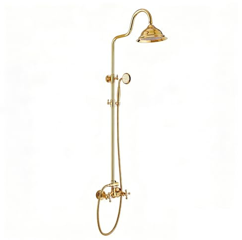 Colonne de Douche avec Mitigeur Mécanique Réglable Hauteur Entre 70-120cm Colonne de Douche Dorée Brossé Ensemble de Douche Encastrable Fixation Murale