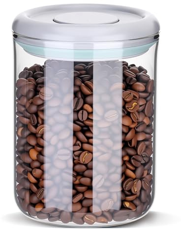 MICHIHOMIE 900ML Airtight Coffee Canister with One-way CO2 Valve, Borosilicate Glass Coffee Bean Storage Jar, Wide-Mouth Kitchen Storage Container for Sugar, Tea, Nuts
