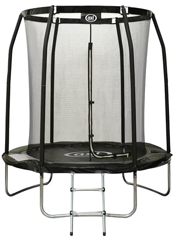 AXI Houston Trampolin rund mit Netz Ø 180 cm in Schwarz | Onground Trampolin 6ft für Kinder mit Umrandung, Leiter & Sicherheitsnetz | Für den Garten/Outdoor | Sprungfläche: 144 cm