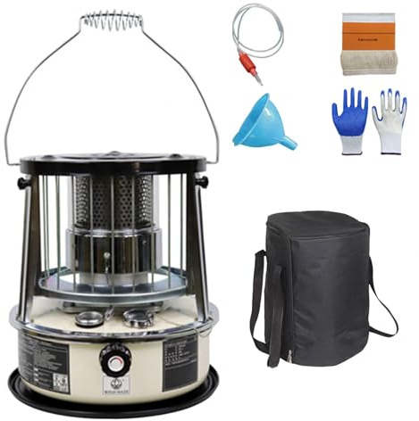 9000 BTU Stufa a Kerosene Da Interni Riscaldamento a Stoppino Serbatoio Da 4,6 Litri Riscaldamento Di Emergenza Senza Elettricità Riscaldatore per Campeggio,Emergenze,Off-white-completeset