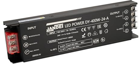 Jandei - Fuente de Alimentación Transformador Compacto 110/220V AC a 24V DC 400W 16A, Instalación en Interior IP20 para Tira Led, Neón o Dispositivos de Bajo Voltaje