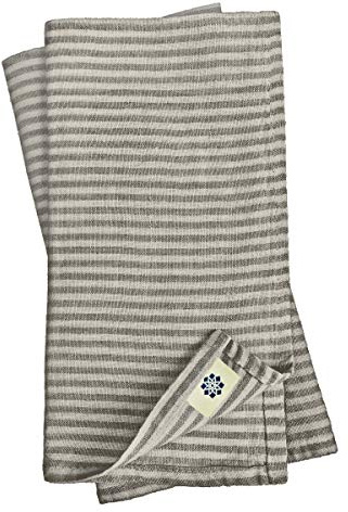 Linen & Cotton Luxus 4 x Stoffservietten/Servietten Stoff/Leinenservietten Streifen Bjorn Landhausstil Vintage Shabby - 100% Leinen, Schwarz/Beige/Natur (47 x 47cm) Home Küche Dekoration Esstisch