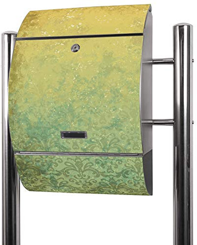 banjado® Standbriefkasten Edelstahl mit Zeitungsfach Motiv Vintage Messing/Briefkasten mit Standfuß/Edelstahl Briefkasten freistehend - A4 Einwurf inkl. 2 Schlüssel