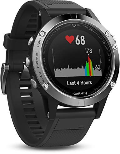 Garmin 010-01688-03 Fēnix 5 GPS-Sportuhr Umfangreiche Multisport & Navigationsfunktionen Robustes & Hochwertiges Design Schwarz/Silber (Generalüberholt)