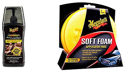 Meguiar's G17914EU Gold Class Rich Leather Cleaner/Conditioner Lederreinigung- und pflege, 400 ml & X3070 Soft Foam Applicator Pads Auftragsschwamm, 2-er Pack