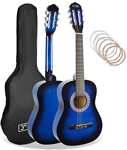 3rd Avenue Paquete Para Principiantes Con Cuerdas De Nailon Español Para Guitarra Clásica Para Niños De, Tamaño 1/2, 6 Meses De Lecciones Gratis, Bolsa Y Cuerdas, Color Azul