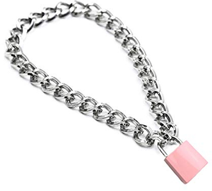 Succuba Padlock Necklace Metal Chain Collar Choker Heart Lock Necklace with Key and Box for Women, Men and Pet (16 to 22 Inches), Metal
