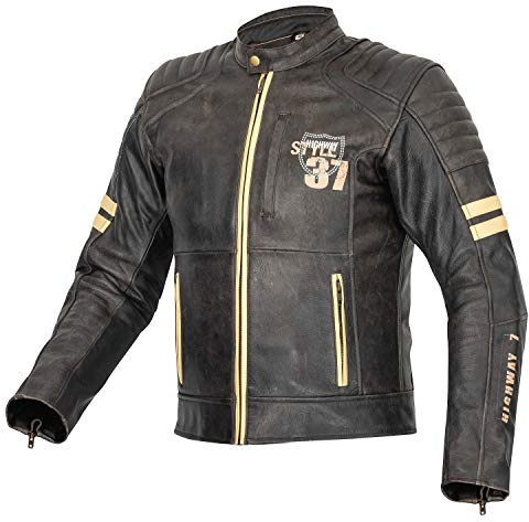 XLS Motorradjacke, Herren, Motorrad Lederjacke in Retro-Look, Echtleder, Vintage Bikerjacke, Grau, Chopper Jacke (5XL)